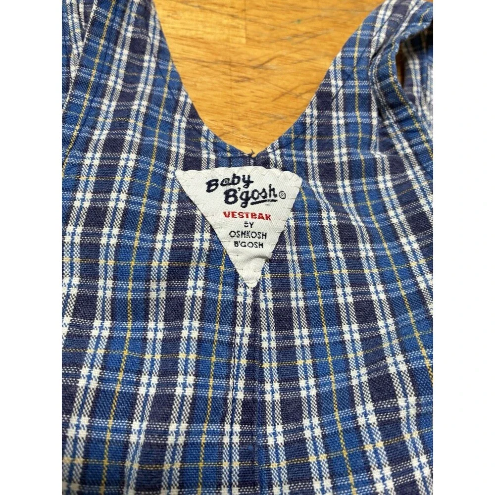 VTG Baby Bgosh Vestbak Plaid  3/6 Mo USA Blue OshKosh Overalls